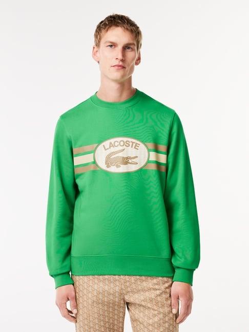 lacoste green cotton classic fit logo printed sweatshirt