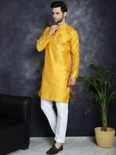 jompers mustard regular fit self pattern kurta bottom set