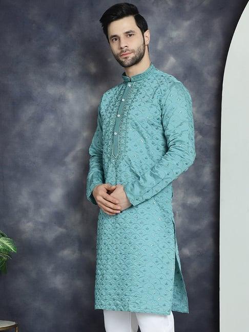 jompers blue regular fit embellished kurta