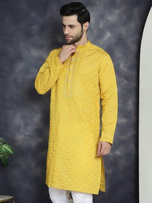 jompers mustard regular fit embellished kurta