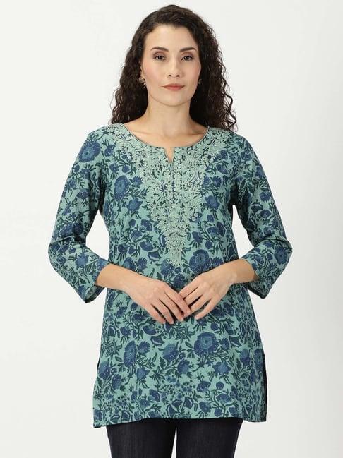 saffron threads green floral print tunic