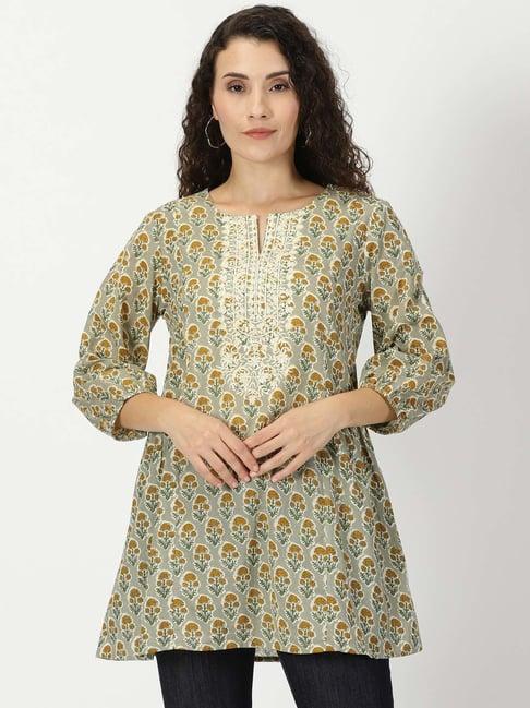 saffron threads green floral print tunic