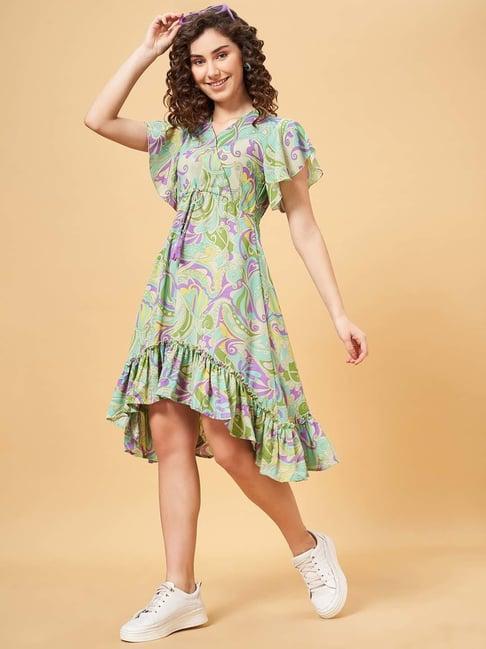 yu by pantaloons green printed a-line dress