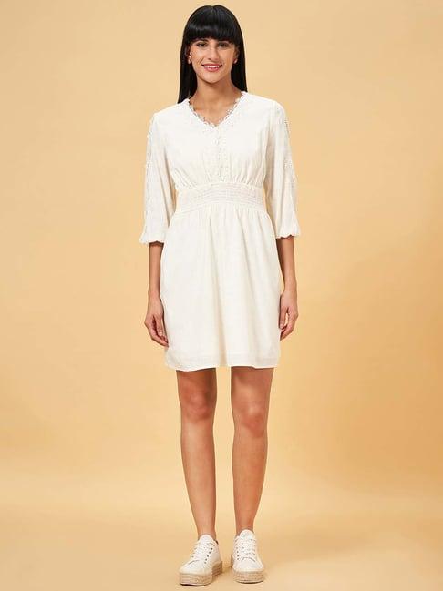 honey by pantaloons white self pattern a-line dress