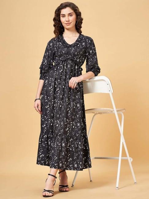 yu by pantaloons black printed maxi dress