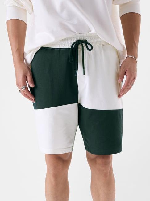 the souled store green & white regular fit shorts