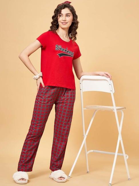 yu by pantaloons red cotton printed t-shirt pyjamas set