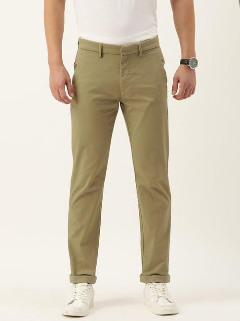 peter england khaki cotton slim fit chinos