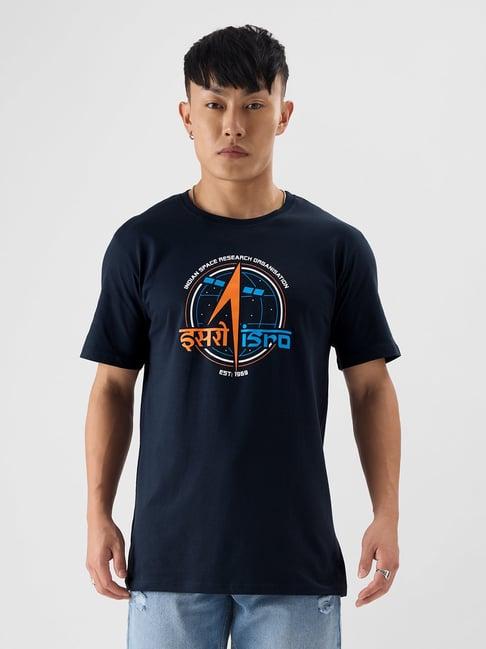 the souled store navy regular fit graphic print isro t-shirt