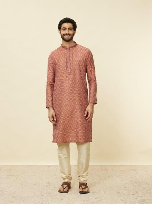 manyavar rust & beige regular fit self pattern kurta bottom set