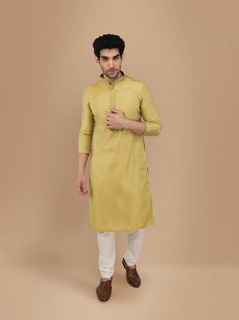 manyavar yellow regular fit self pattern kurta