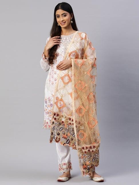 readiprint fashions white embroidered unstitched dress material