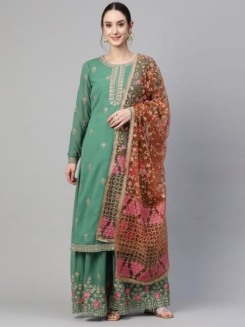 readiprint fashions green embroidered unstitched dress material