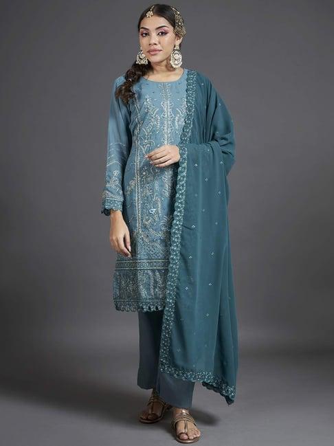 readiprint fashions blue embroidered unstitched dress material