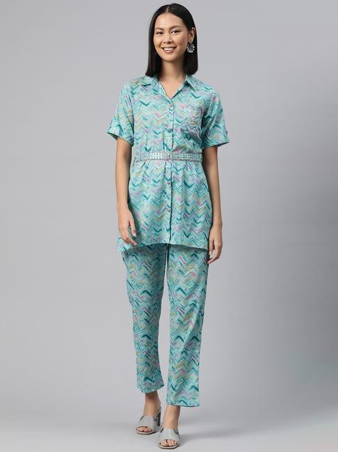 readiprint fashions turquoise cotton printed shirt pant set