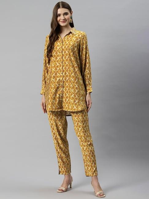 readiprint fashions yellow floral print shirt pant set