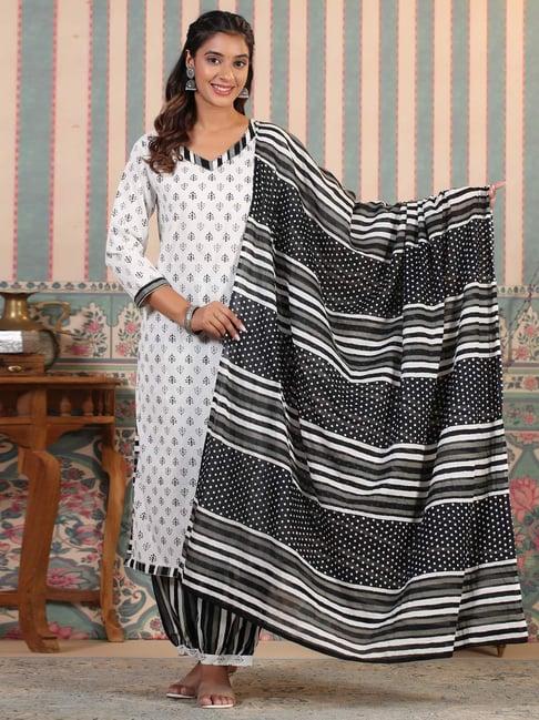 readiprint fashions white cotton printed kurta salwaar set with dupatta