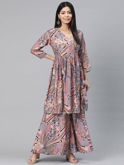 readiprint fashions multicolored printed kurta palazzo set