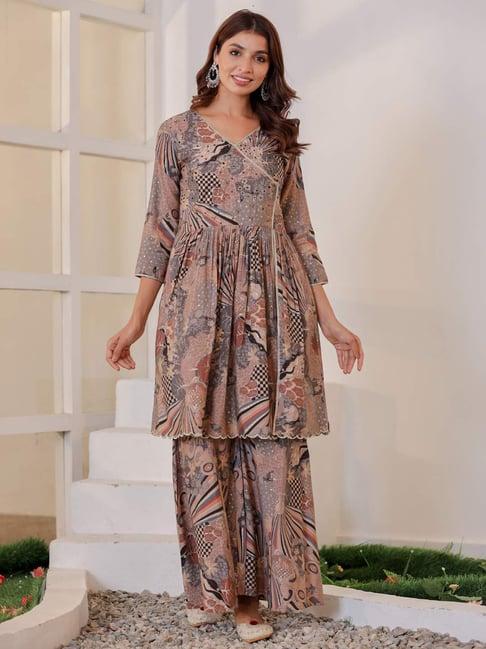 readiprint fashions grey printed kurta sharara set