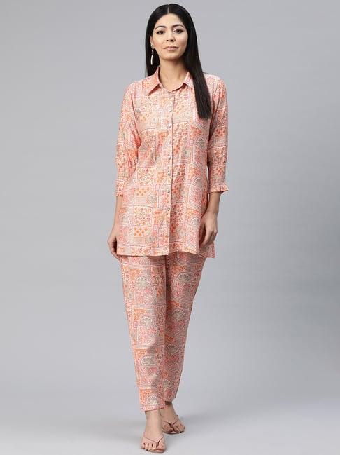 readiprint fashions peach floral print shirt pant set