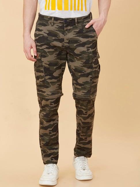 being human olive slim fit camo print cargo pants