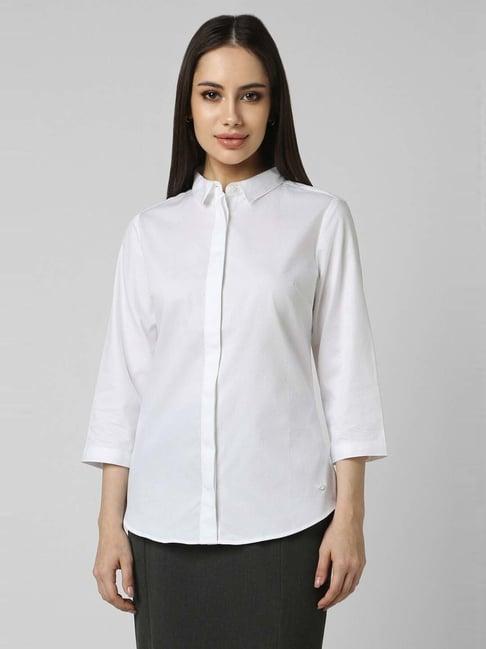 van heusen white cotton regular fit formal shirt