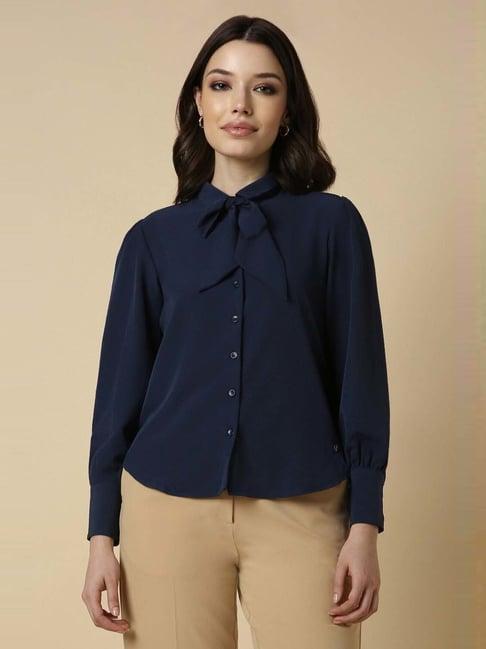 allen solly navy textured pattern shirt