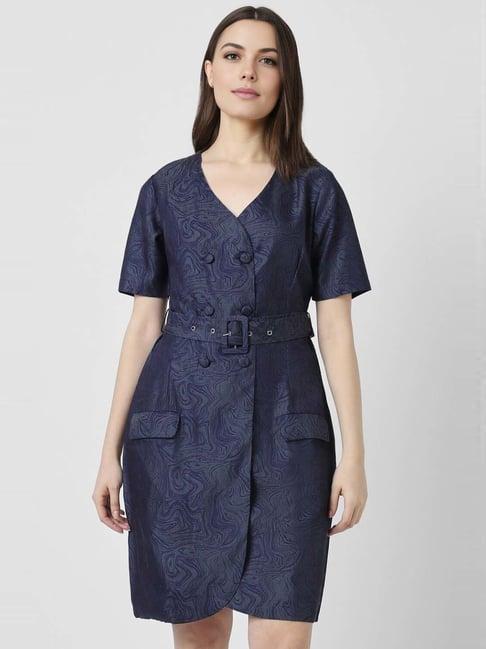 van heusen navy printed a-line dress