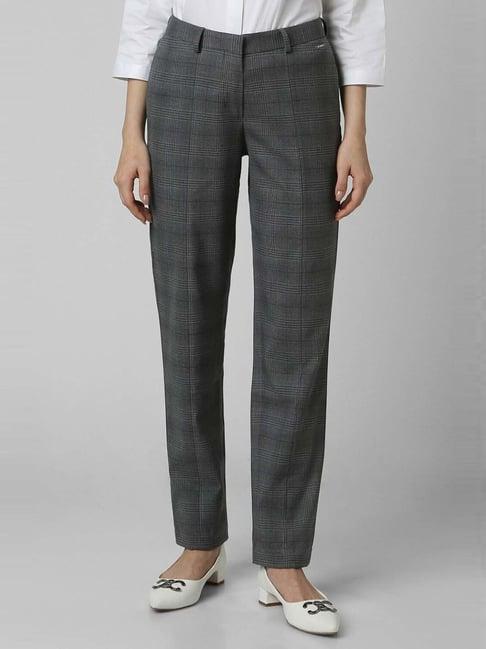 van heusen grey chequered formal pants