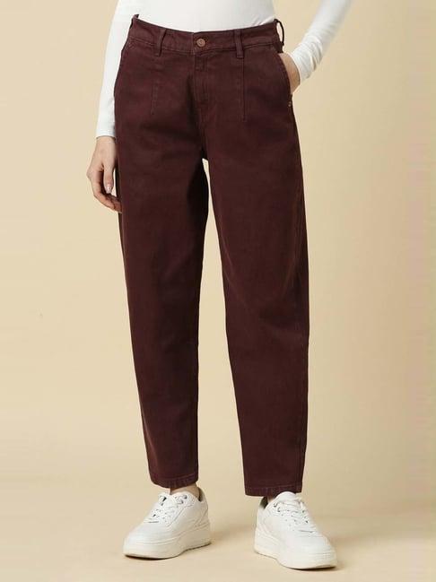 allen solly brown cotton mid rise jeans