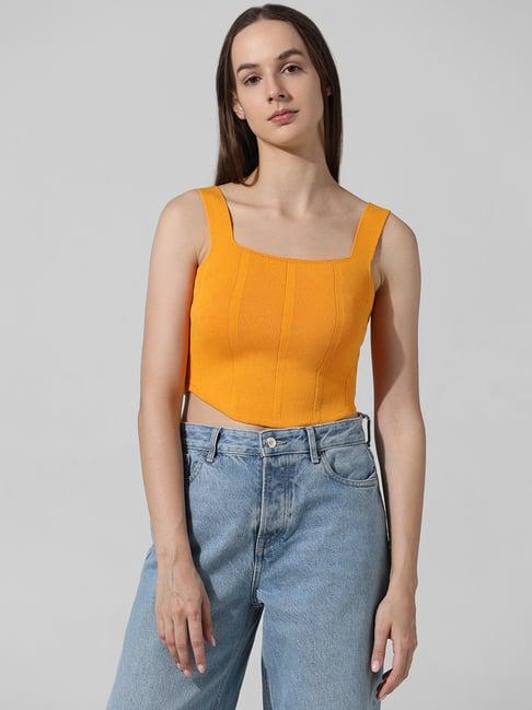 only orange slim fit crop top