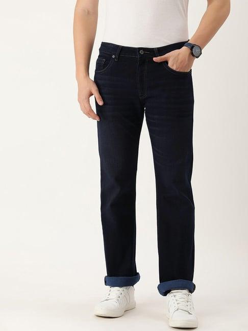 peter england navy cotton regular fit jeans