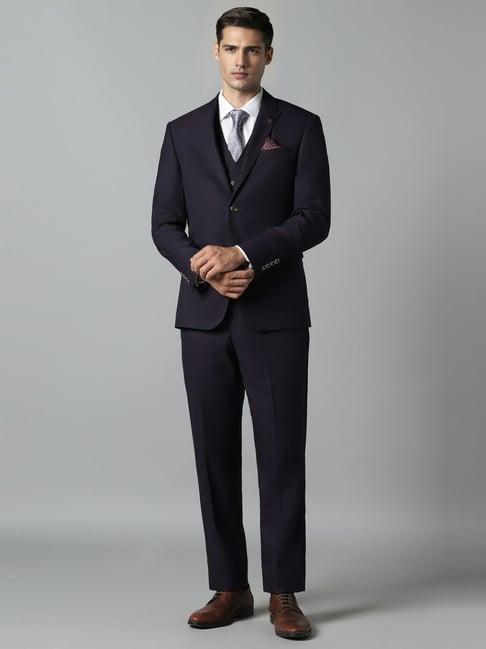 louis philippe black slim fit texture three piece suit