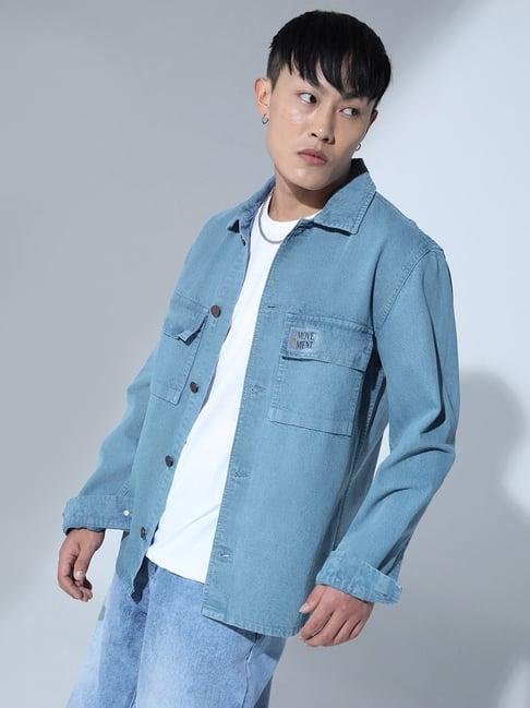 hubberholme blue cotton loose fit shacket