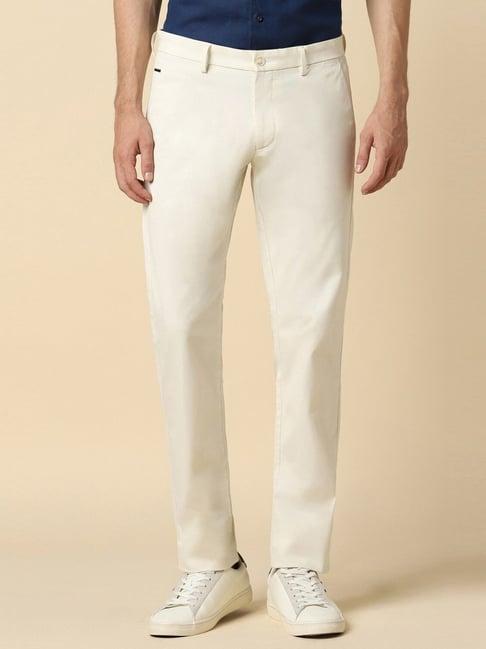 allen solly beige cotton slim fit trousers