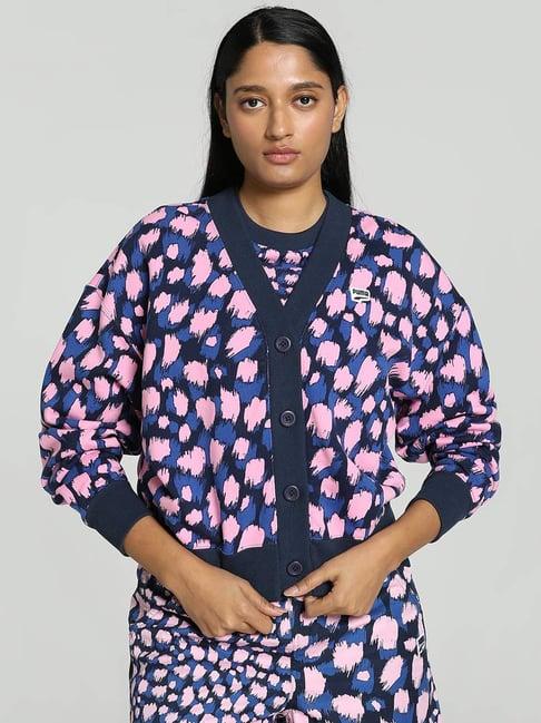 puma blue cotton printed cardigan