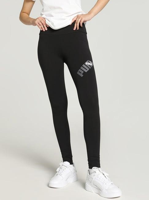 puma black cotton printed sports tights