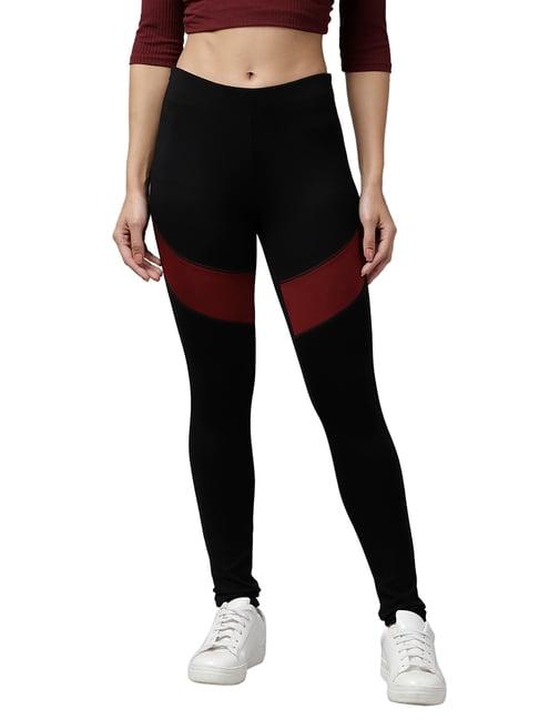 kassually black & maroon relaxed fit treggings