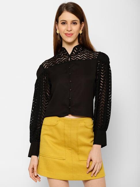 kassually black relaxed fit crop shirt