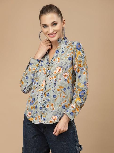 kassually green floral print shirt