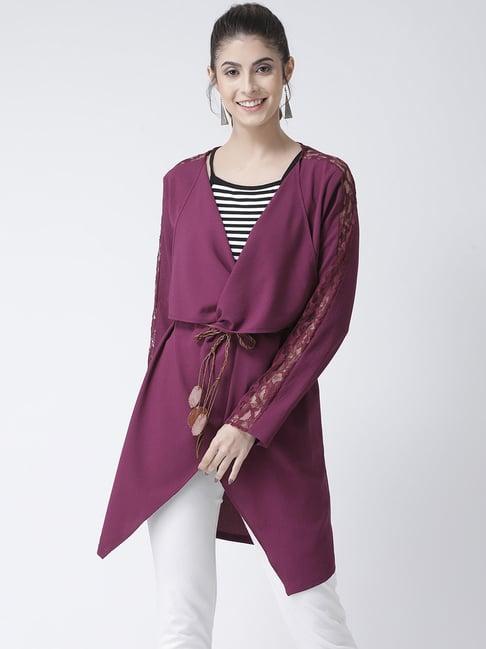 kassually dark purple self design long shrug