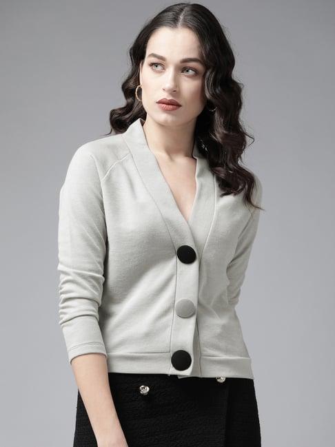 kassually grey cotton relaxed fit cardigan