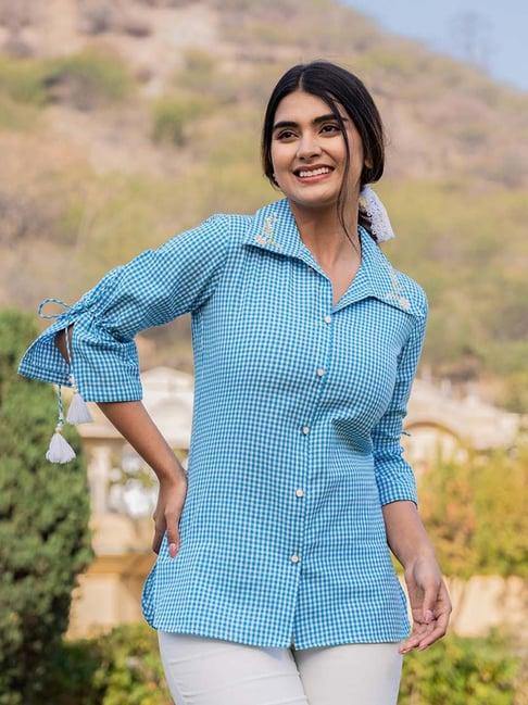 yufta blue embroidered top