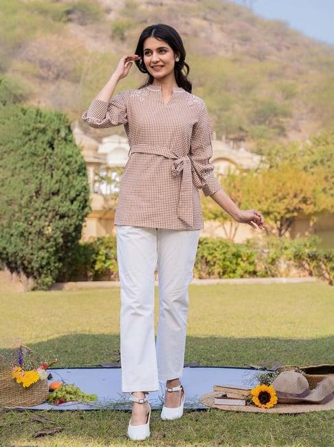 yufta brown embroidered top