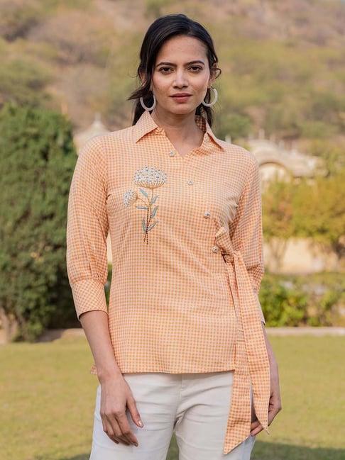 yufta yellow embroidered top