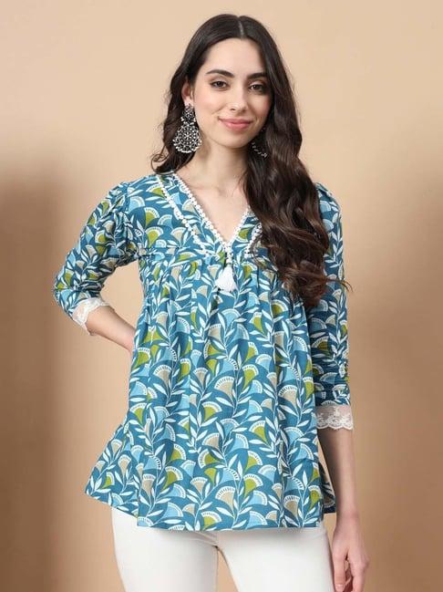 yufta blue floral print top