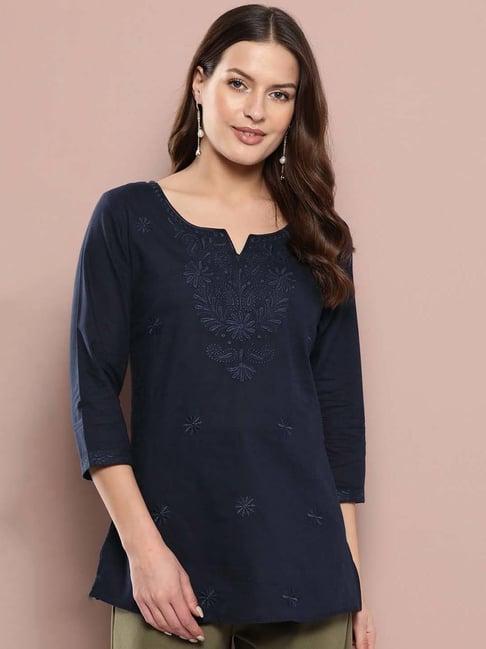 yufta blue embroidered top