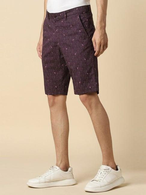 allen solly maroon cotton slim fit printed shorts