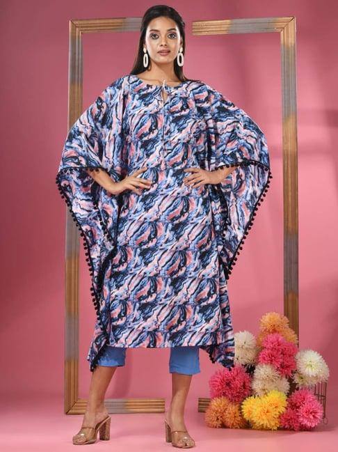 charukriti blue printed kaftan pant set