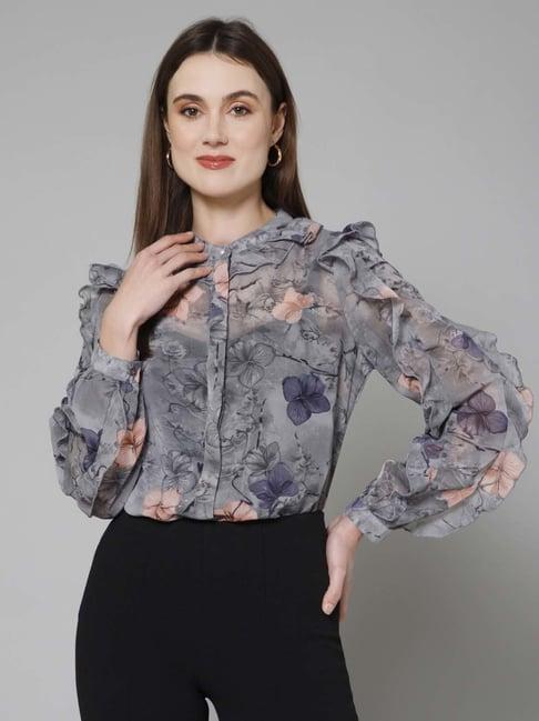 purys grey floral print shirt